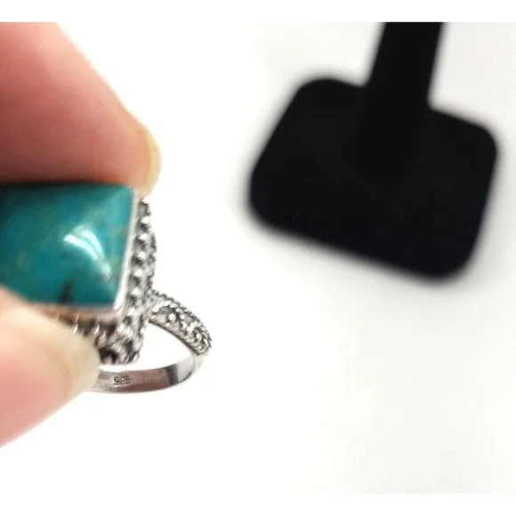 Womans Bali Turquoise‎ Sterling Silver Stamped 925 Sz 7 - Picture 7 of 7